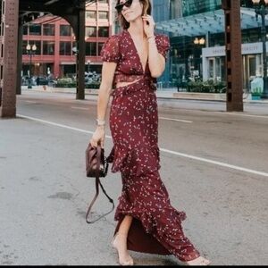 Wayf Burgundy Floral Maxi Dress